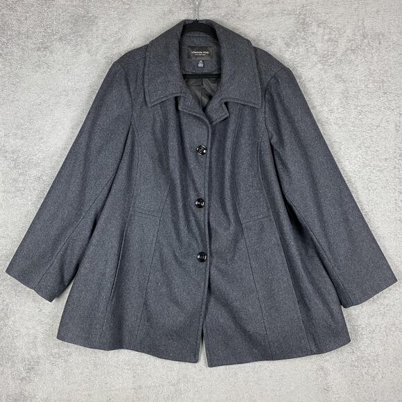 London Fog Coat Womens 2X Gray Wool Blend Button Front Lined A-Line Swing Winter - Picture 1 of 16